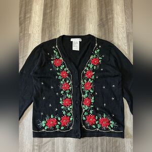 Victoria Jones Black Floral Embroidered Sweater Size Medium